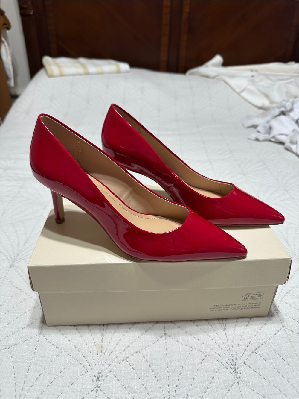 Women’s Pointed-Toe Patent Leather Pumps in Red